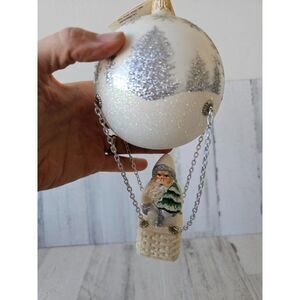 David strand hot air balloon rise Winter landscape signed ornament Santa tree vi